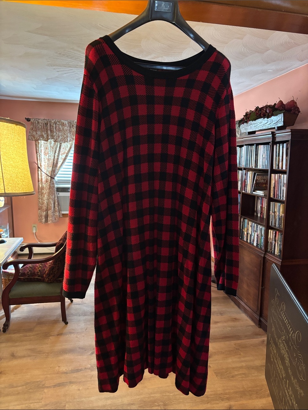 Lane Bryant Red and Black Plaid Long Sleeve Knit Dress